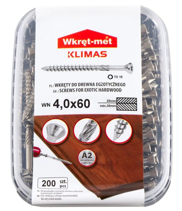 Gulv- og terrasseskruer INOX A2 WN 4,0x060
