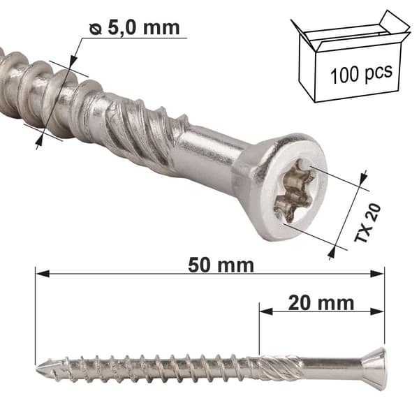 Ruuvit lattioihin ja terasseihin INOX A2 WN 5,0x050