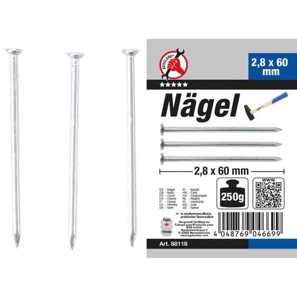 SORTIMENT AV NEGLAR | 250G | 2,8 X 60 MM BGS DIY 88118
