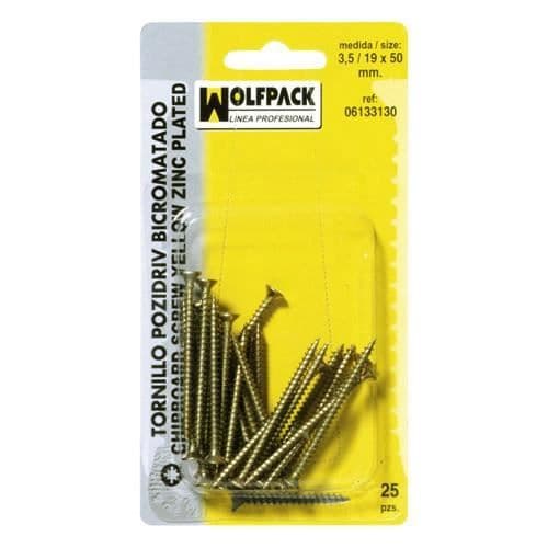 Blisterförpackning med bikromaterade Pozidriv träskruvar 3,5/19 x 12 mm. (50 enheter#2013265923;