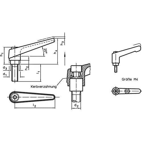 HALDER Justerbar spännarm Orange d1 = 14 mm / d2 = M6 / l1 = 12 mm - 24400.0131