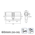 Miniatyrbild 3 av 3: Cylinder EDM 85186 r13 Gyllene Mässing Kort kamlås 60 x 30 x 17 mm Europeisk