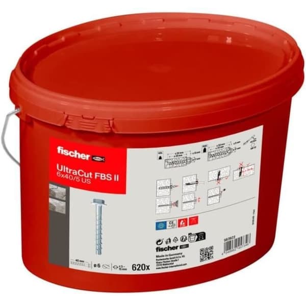 fischer UltraCut FBS II 6 x 405 med bricka och sexkantig spets, hink med 620 kraftfulla betongskruvar