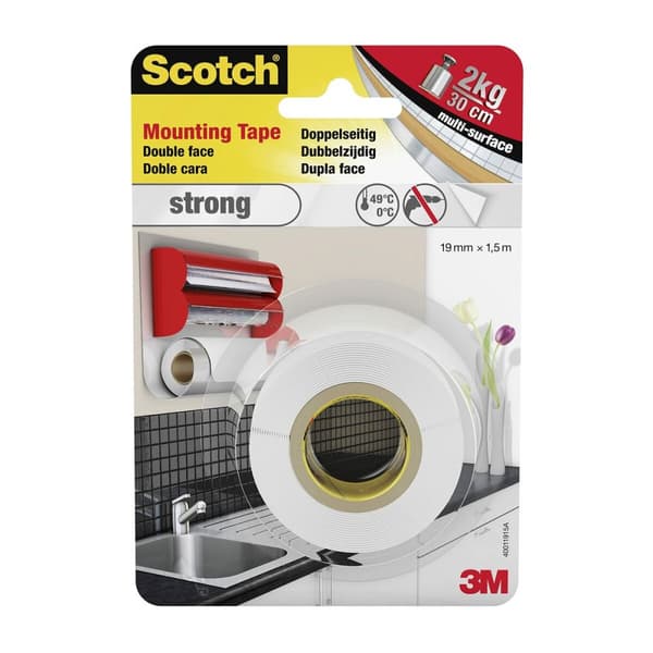 Dobbeltsidet Tape Scotch 19 mm x 1,5 m Hvid