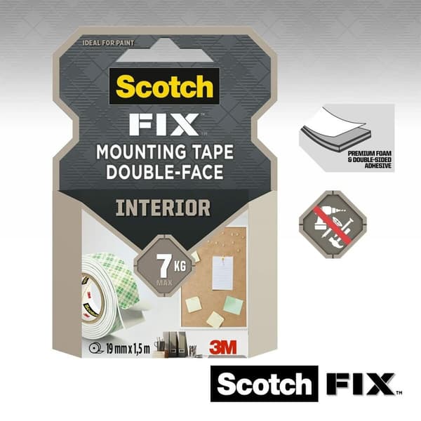 Dobbeltsidet Tape Scotch 19 mm x 1,5 m Hvid
