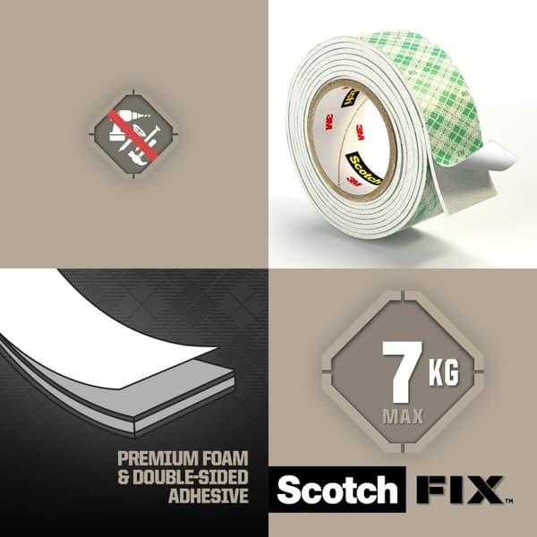 Dobbeltsidet Tape Scotch 19 mm x 1,5 m Hvid