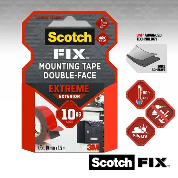 Dubbelsidig Tejp Scotch 19 mm x 1,5 m Svart Röd Grå