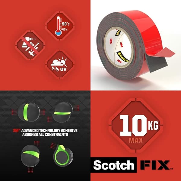 Dubbelsidig Tejp Scotch 19 mm x 1,5 m Svart Röd Grå