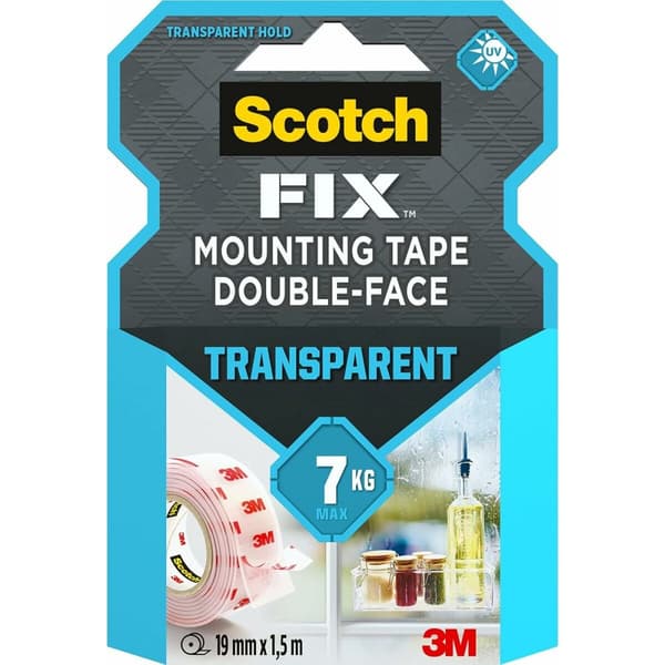 Kaksipuolinen teippi Scotch Läpinäkyvä 19 mm x 1,5 m