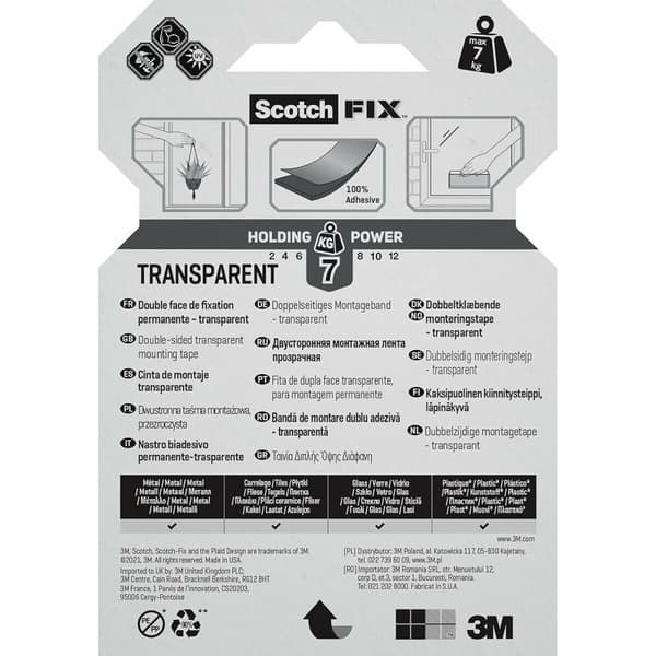 Kaksipuolinen teippi Scotch Läpinäkyvä 19 mm x 1,5 m