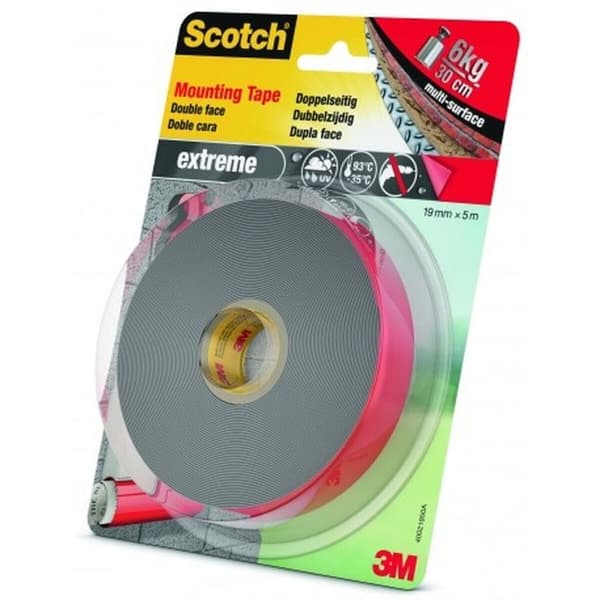 Dobbeltsidet Tape Scotch extreme 19 mm x 5 m Grå