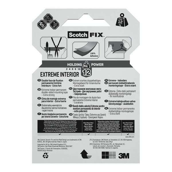 Dobbeltsidet Tape Scotch extreme 19 mm x 1,8 m Hvid