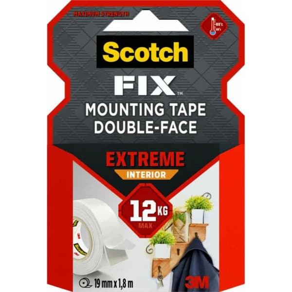 Dobbeltsidet Tape Scotch extreme 19 mm x 1,8 m Hvid