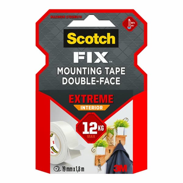 Dobbeltsidet Tape Scotch extreme 19 mm x 1,8 m Hvid