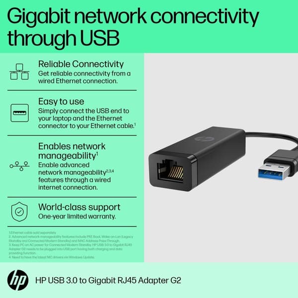 USB 2.0 til RJ45-netværksadapter HP 4Z7Z7AA Sort