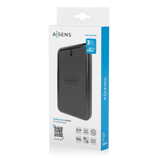 Extern Hårddisk Aisens ASE-2519B Svart
