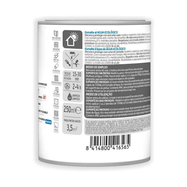 Akryl lak Titanlux 00t056614 Økologisk 250 ml Hvid Skinnende