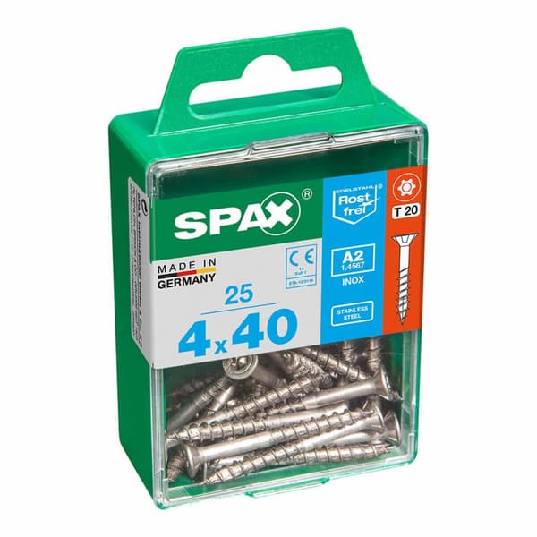 Æske med skruer SPAX Delvis skrue 4 x 40 mm Fladt hoved (25 enheder)