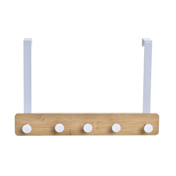 Knagerække til dør Home ESPRIT Hvid Metal Bambus 38,5 x 4,8 x 25,5 cm