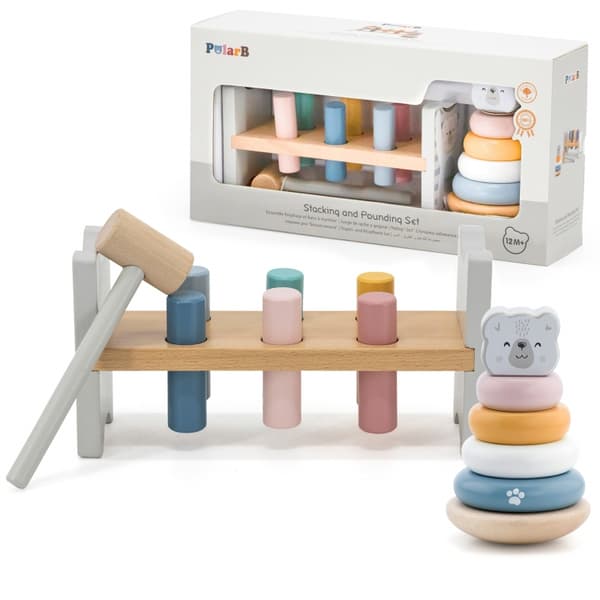 VIGA PolarB Set Träpyramid + Punch med Hammer Isbjörn Montessori