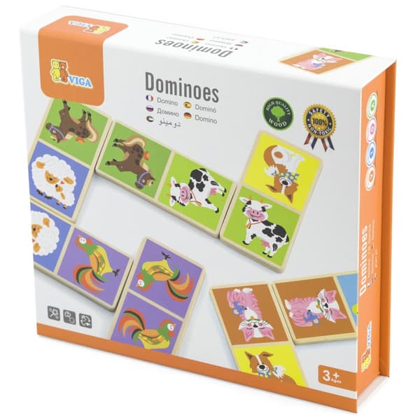 VIGA Pedagogisk Trä Domino Block Gårdsspel 28 st Montessori