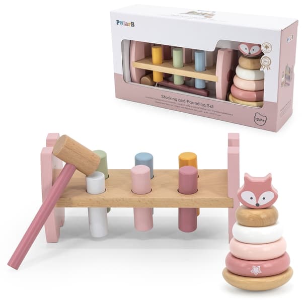 VIGA PolarB Sæt Træ Pyramide + Punch med Hammer Fox Montessori