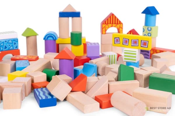 Träklossar för barn 100 st sorterhinkar ECOTOYS