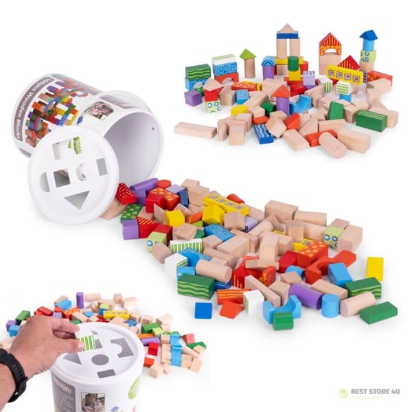 Träklossar för barn 100 st sorterhinkar ECOTOYS