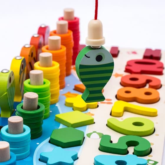 OBOSOE Montessori puulelu – värien, muotojen ja numeroiden sovittaminen kalastuspeliin