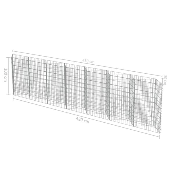 vidaXL gabionvæg galvaniseret stål 450 x 30 x 100 cm
