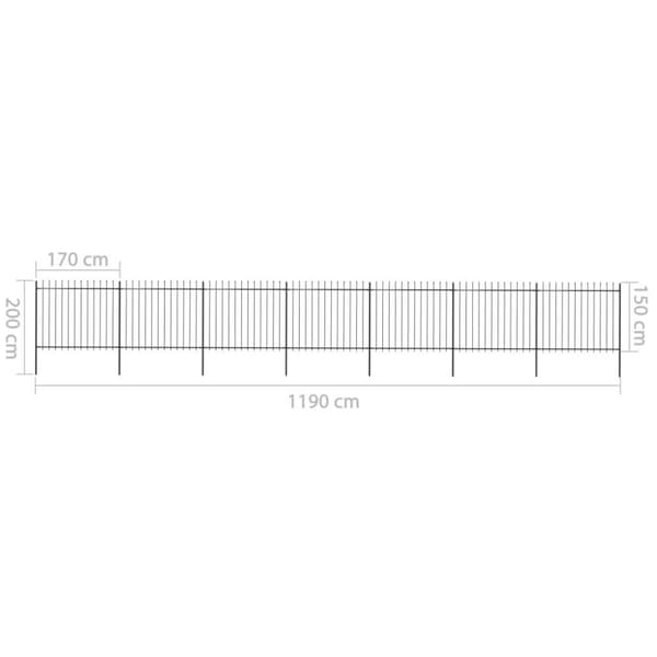 vidaXL Hagegjerde med spydtopp stål 11,9x1,5 m svart