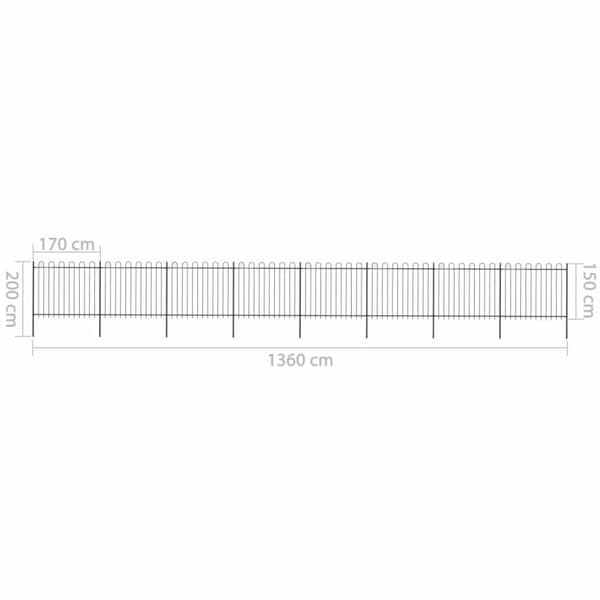 vidaXL havehegn med buet top 13,6 x 1,5 m sort stål