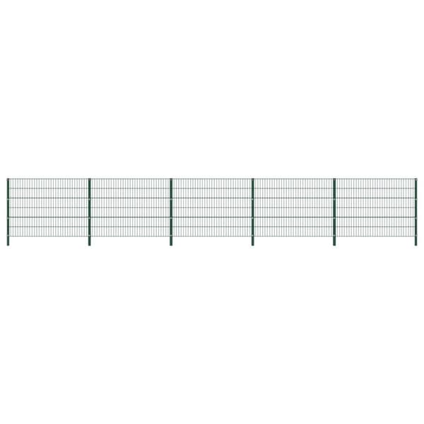 vidaXL Stängselpanel med stolpar järn 8,5x1,2 m grön
