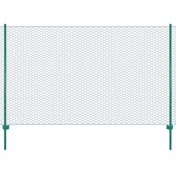 vidaXL trådhegn med stolper 25 x 1,5 m stål grøn