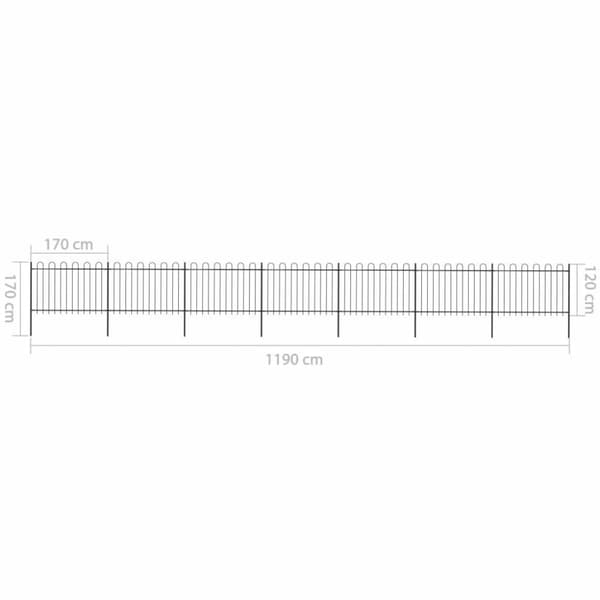 vidaXL havehegn med buet top 11,9 x 1,2 m sort stål