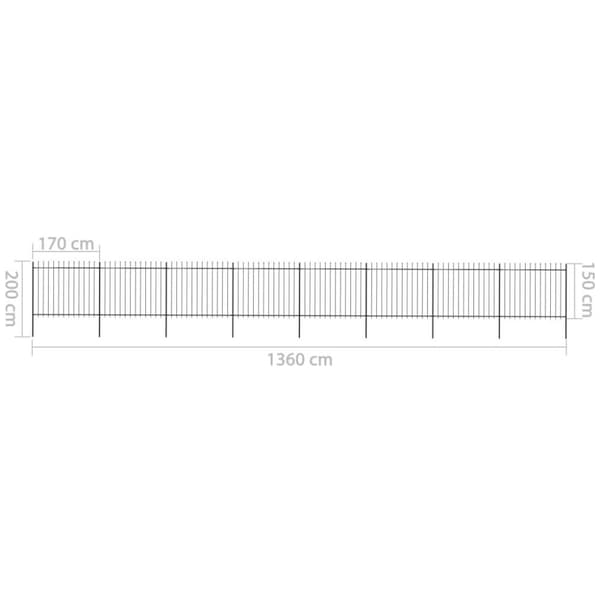 vidaXL Puutarha-aita keihäänkärjillä 13,6x1,5 m teräs musta