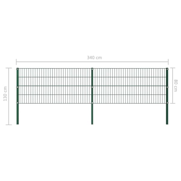 vidaXL Gjerdepanel med stolper jern 3,4x0,8 m grønn