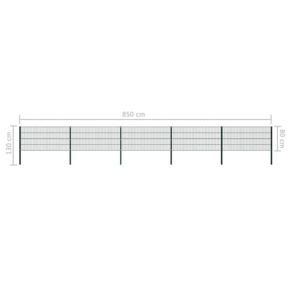 vidaXL Gjerdepanel med stolper jern 8,5x0,8 m grønn (5x144933)