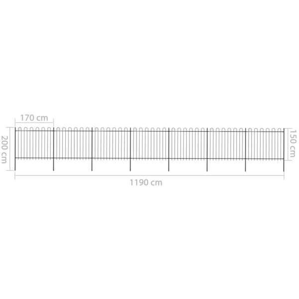vidaXL havehegn med buet top 11,9 x 1,5 m sort stål