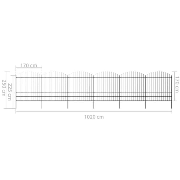 vidaXL Hagegjerde med spydtopp stål (1,75-2)x10,2 m svart