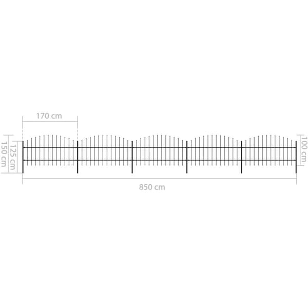 vidaXL Hagegjerde med spydtopp stål (0,75-1)x8,5 m svart