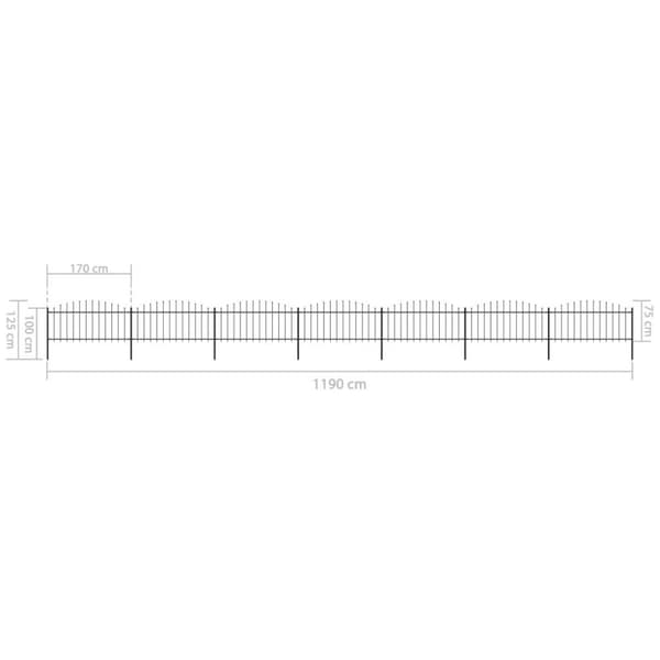 vidaXL Hagegjerde med spydtopp stål (0,5-0,75)x11,9 m svart
