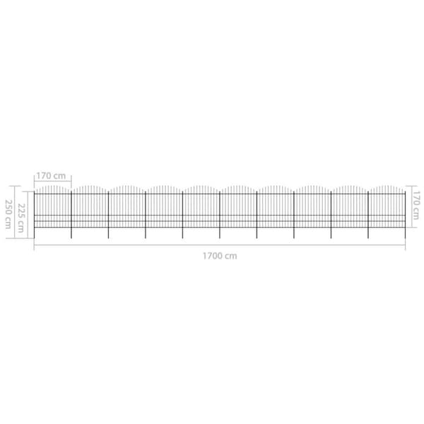 vidaXL havehegn med spydtop (1,75-2) x 17 m sort stål