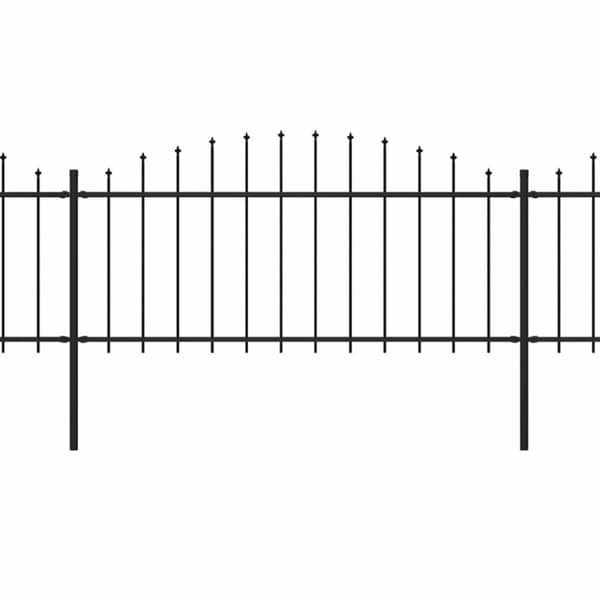 vidaXL Hagegjerde med spydtopp stål (0,5-0,75)x5,1 m svart