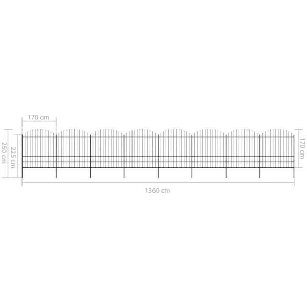 vidaXL havehegn med spydtop (1,75-2) x 13,6 m sort stål