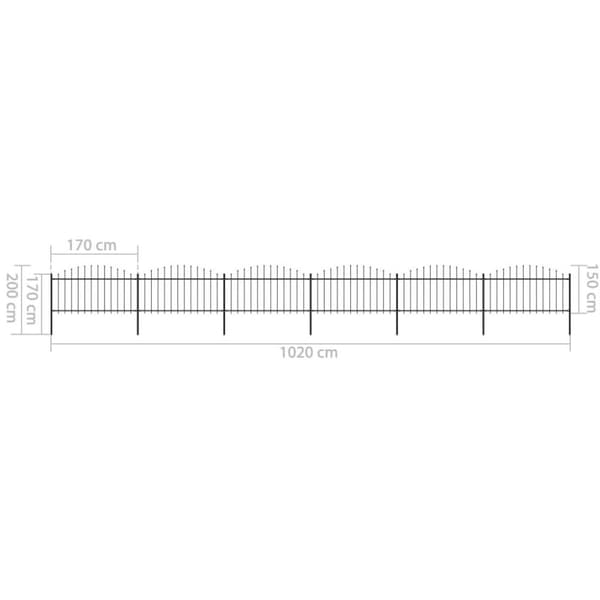 vidaXL havehegn med spydtop (1,25-1,5) x 10,2 m sort stål