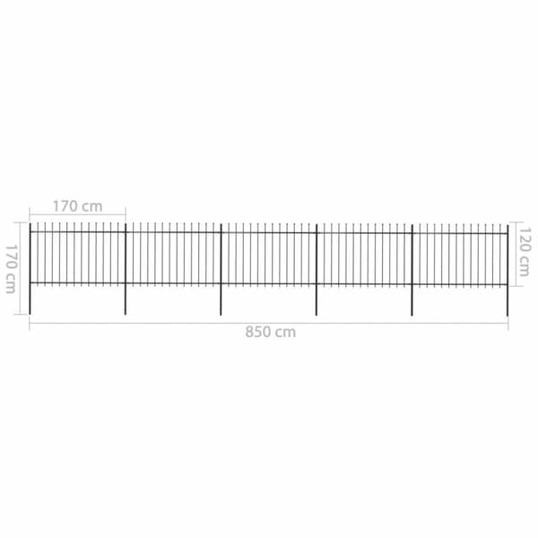 vidaXL Puutarha-aita keihäskärjillä 8,5x1,2 m teräs musta