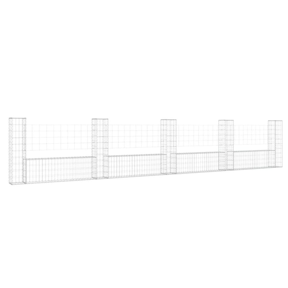 vidaXL U-formad gabionkorg med 5 stolpar järn 500x20x100 cm