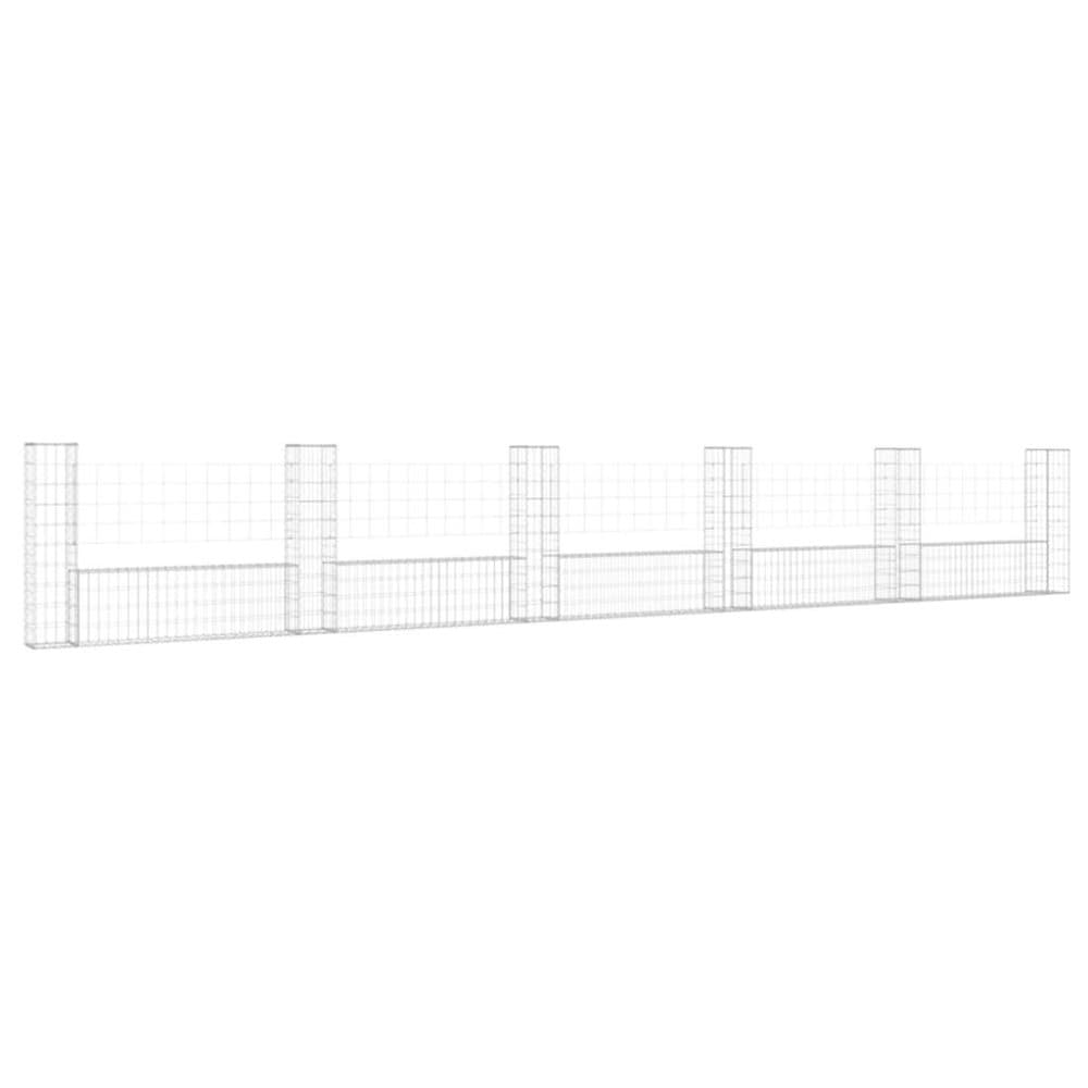 vidaXL U-formad gabionkorg med 6 stolpar järn 620x20x100 cm