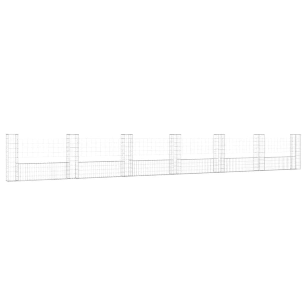 vidaXL U-formad Gabionkorg med 7 stolpar järn 740x20x100 cm